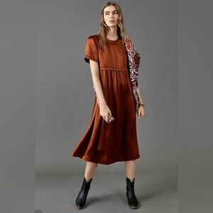 Anthropologie Maeve Jimena Midi Dress Cocoa Satin Copper XS